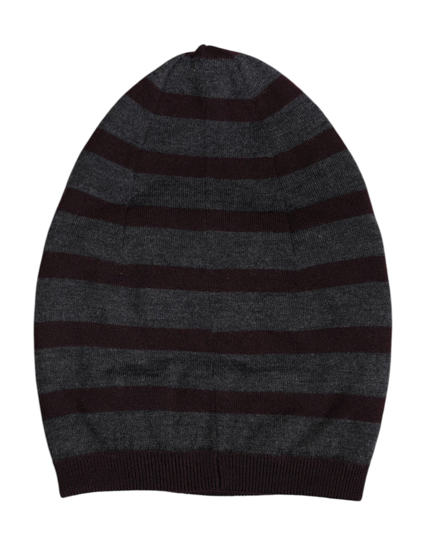 Gray Striped Wool Knitted Winter Beanie Hat