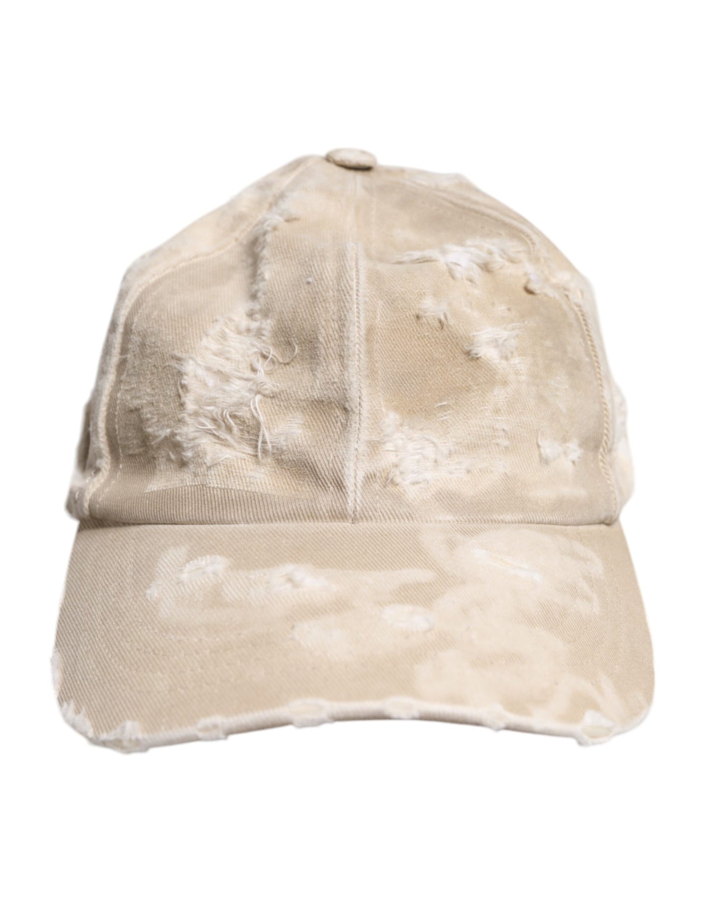 Beige Tattered Cotton 6 Panels Baseball Cap