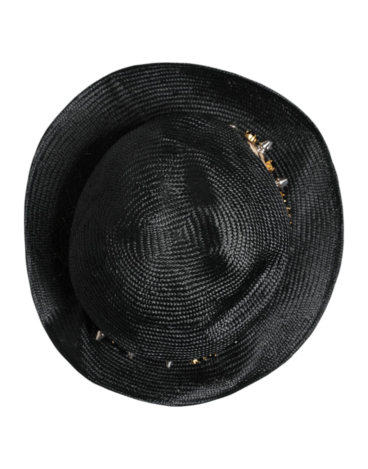 Black Straw Crystal Embellished Wide Brim Hat