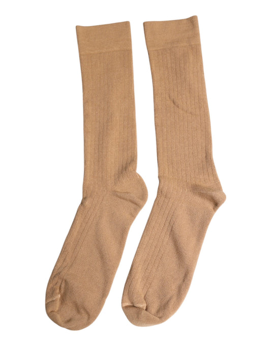 Brown Solid Cotton Mid Calf Men Socks