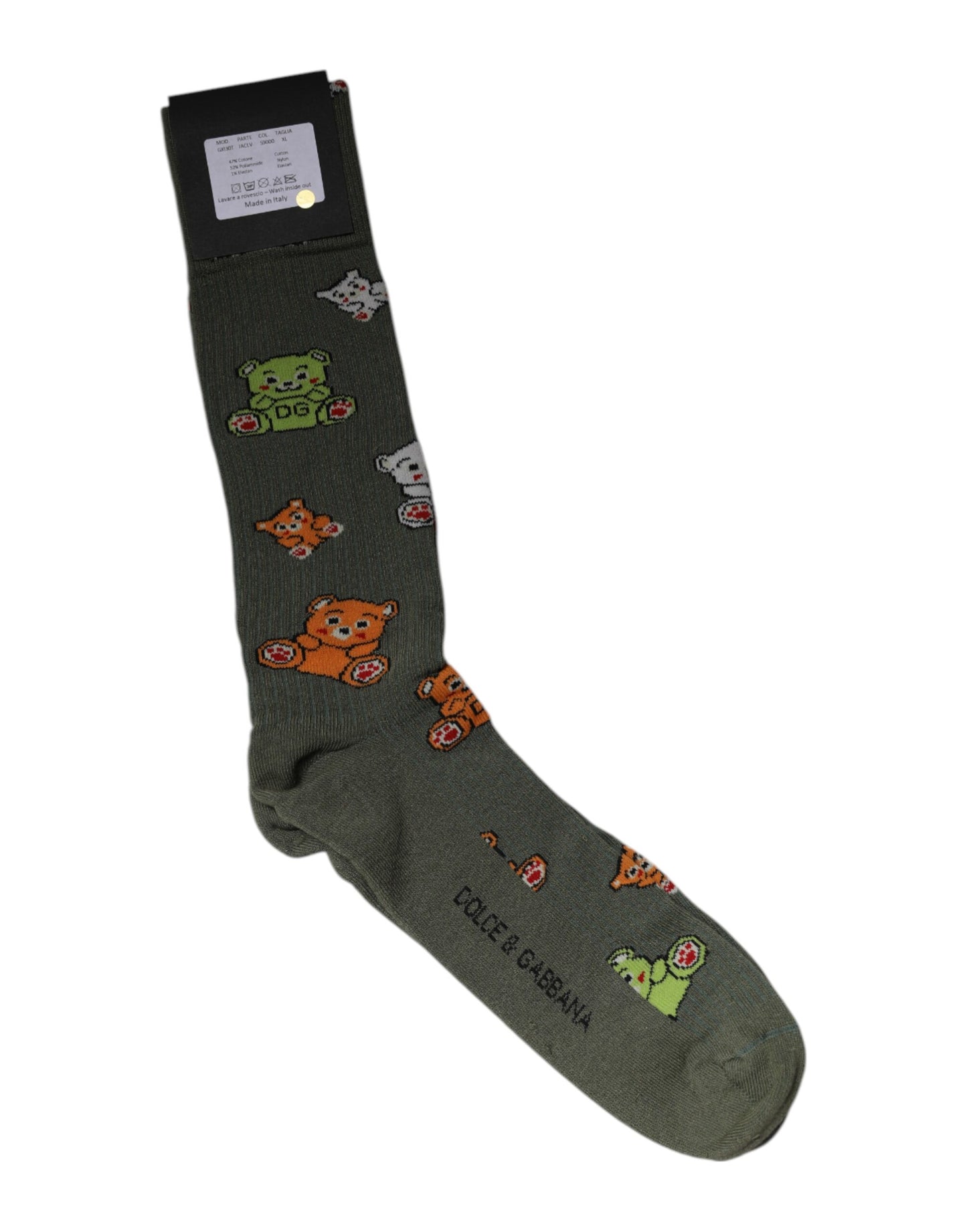 Green Nylon DG Bear Printed Mid Calf Socks