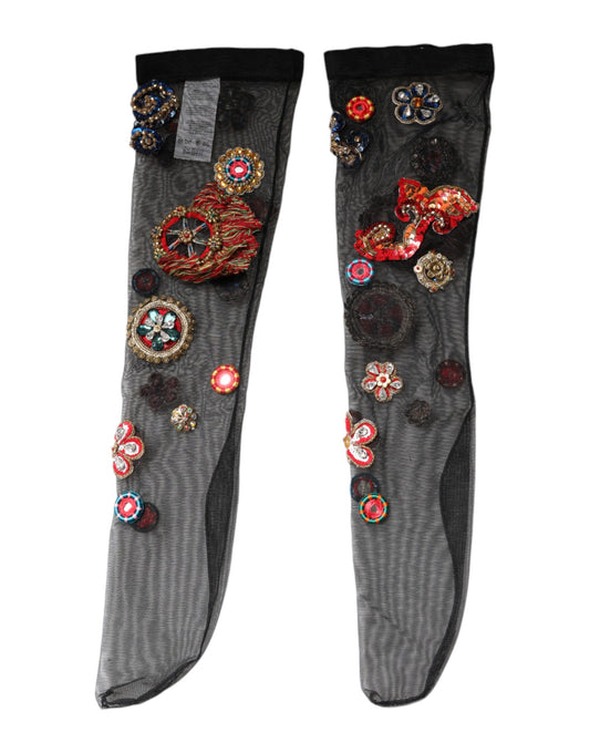 Black Stretch Carretto Crystal Stockings Socks