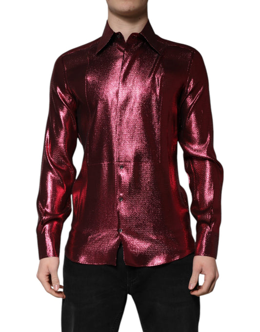 Metallic Red Cotton GOLD Dress Formal Shirt