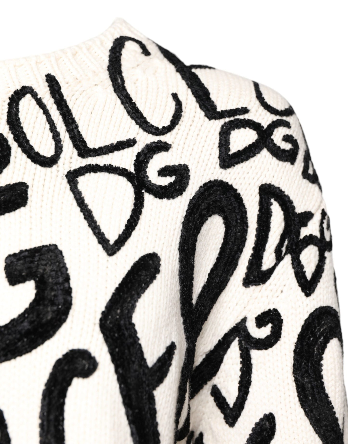 White Black Logo Print Women Pullover Sweater