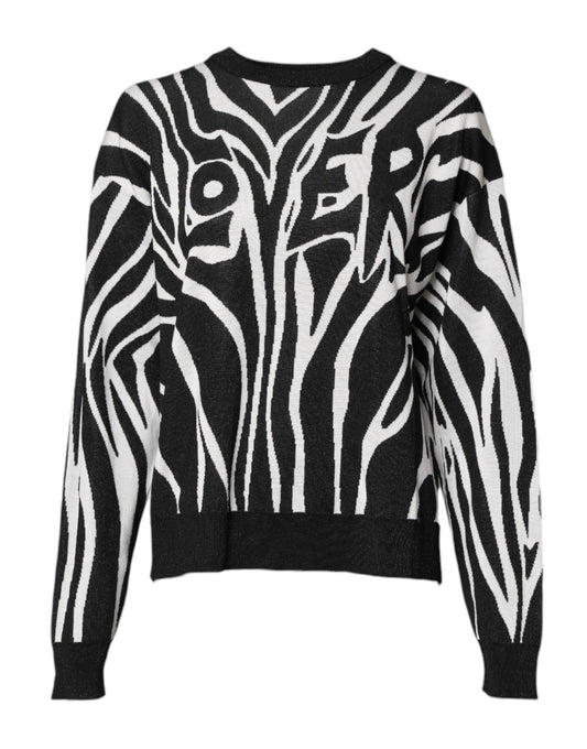Black White Print Women Pullover Sweater