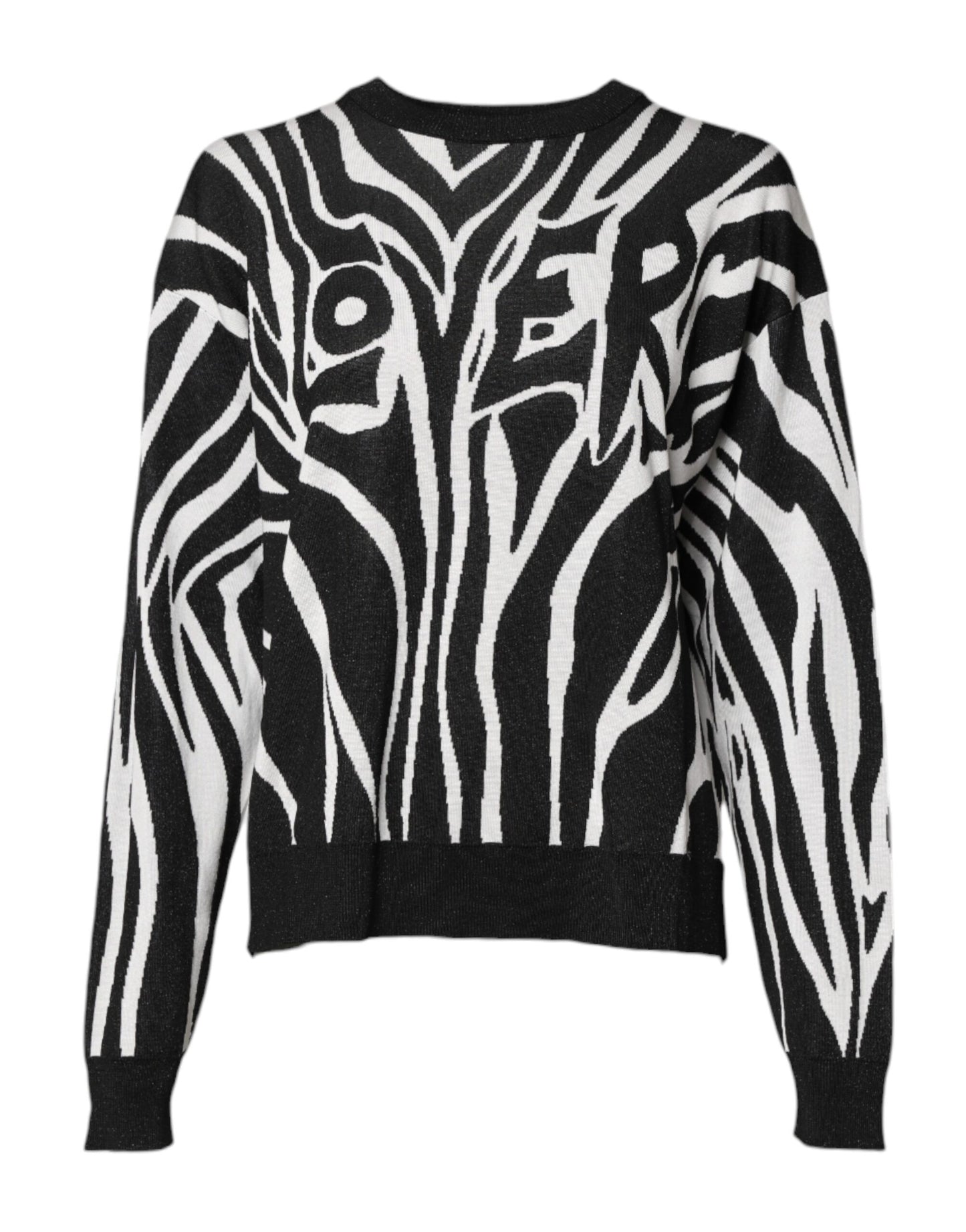 Black White Print Women Pullover Sweater