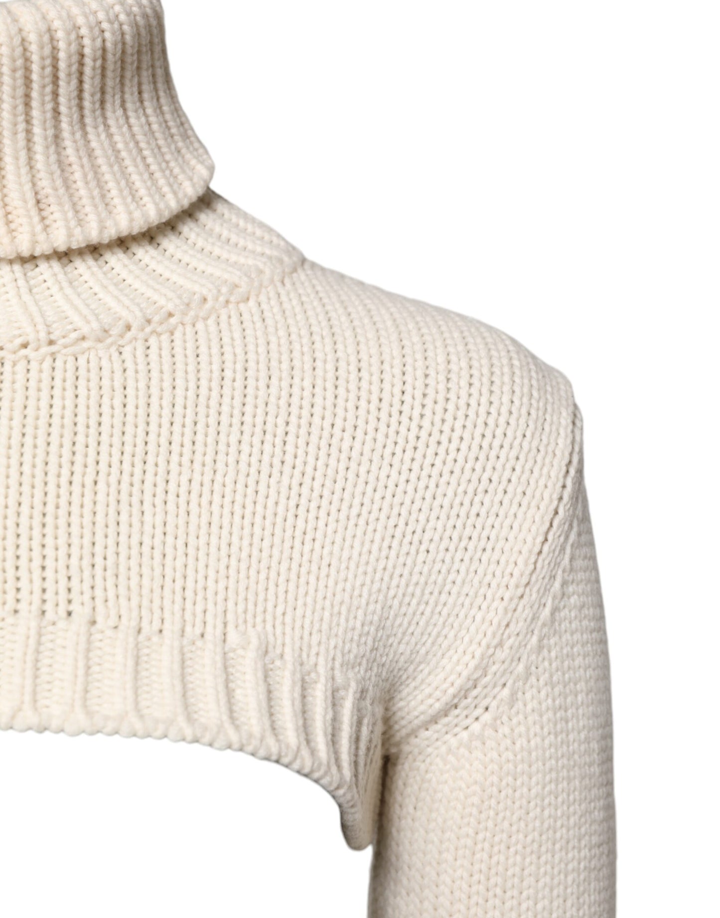Ivory Cashmere Turtleneck Cropped Top Sweater