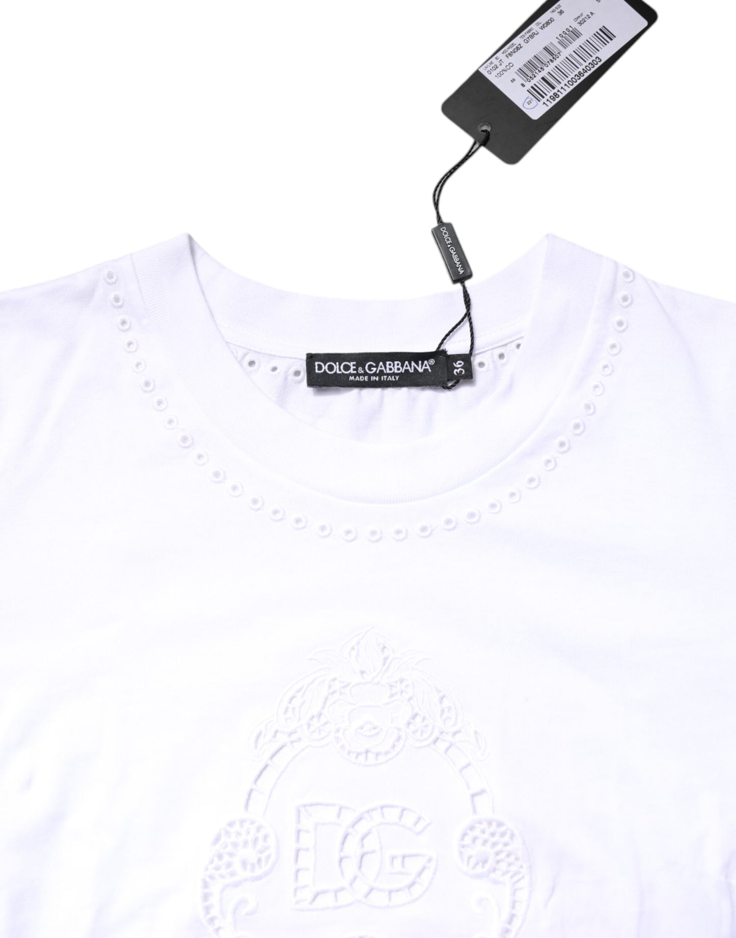 White Cotton Floral Logo Crew Neck T-shirt