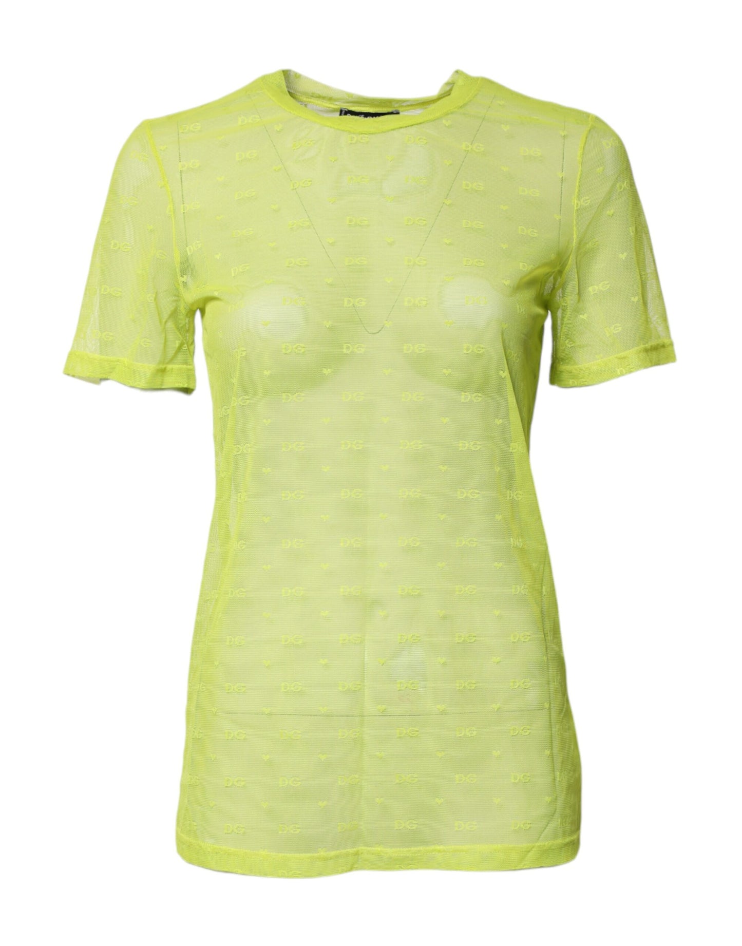 Green Nylon See Through Women Short Sleeves Top