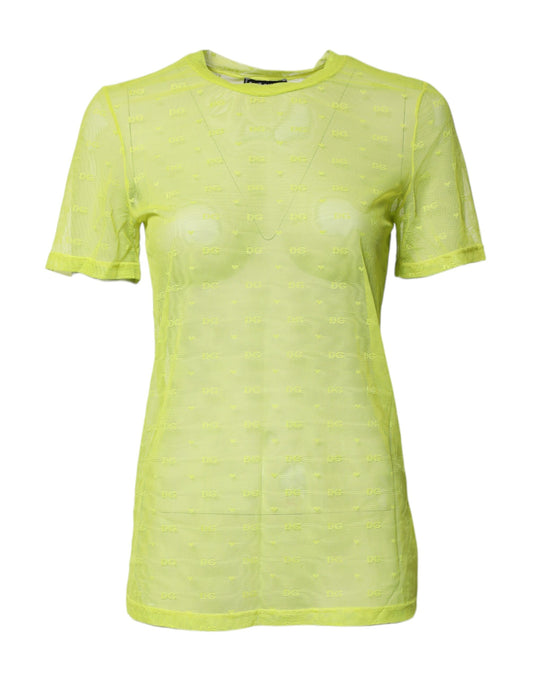 Green Nylon See Through Women Short Sleeves Top