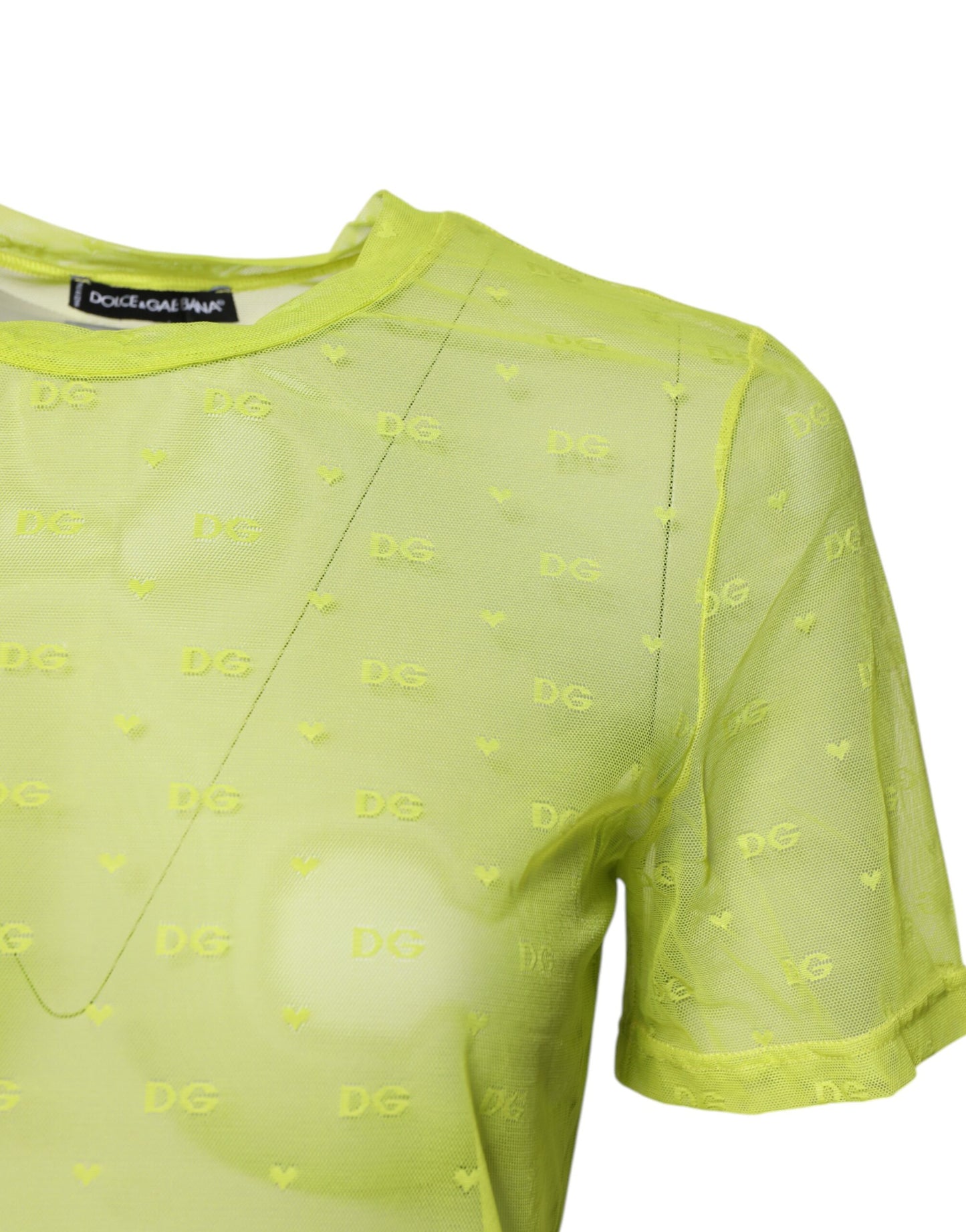 Green Nylon See Through Women Short Sleeves Top