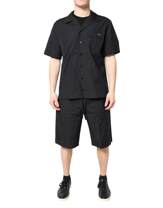 Black Cotton Men Pajama Set Sleepwear