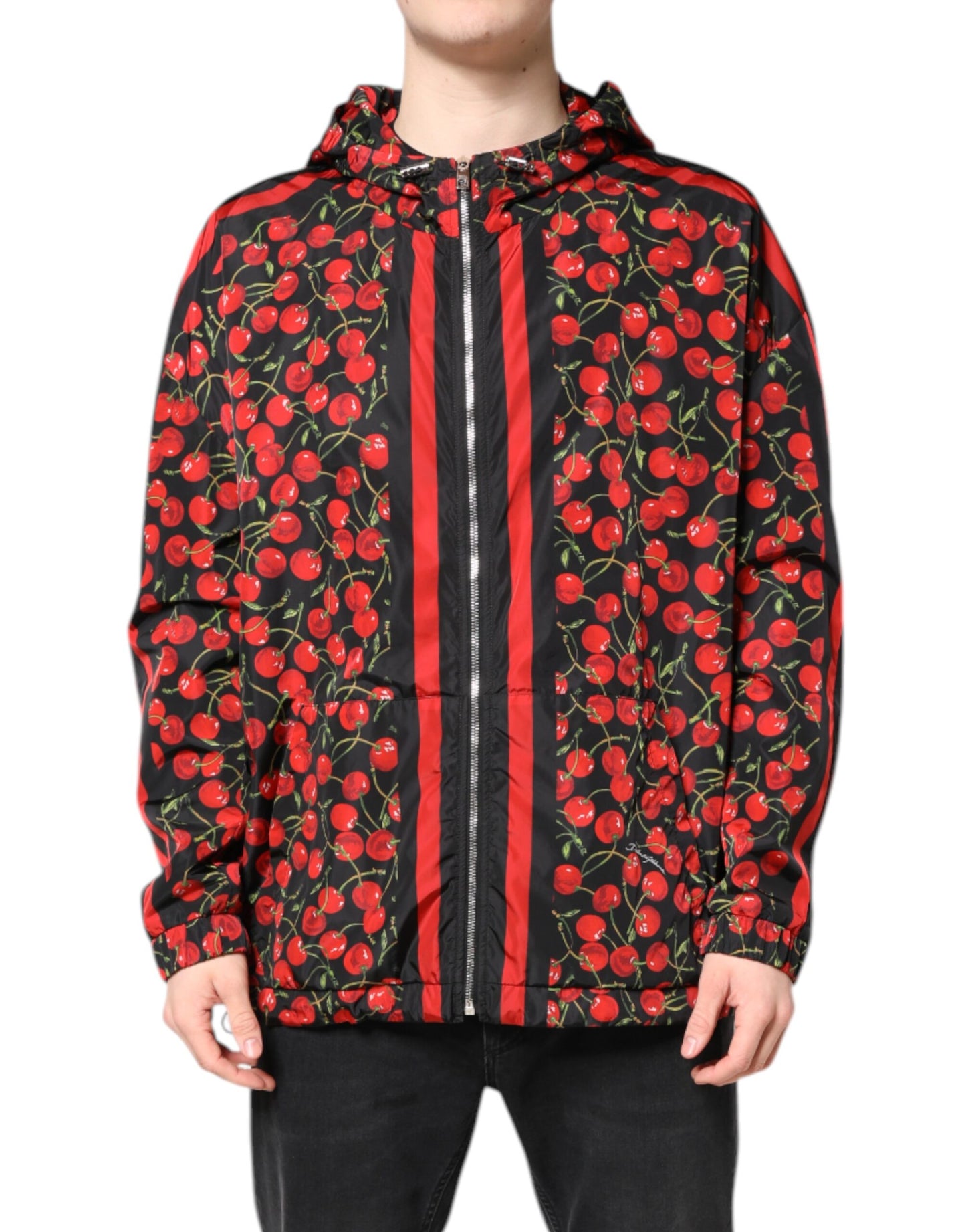 Black Cherry Print Hooded Windbreaker Jacket