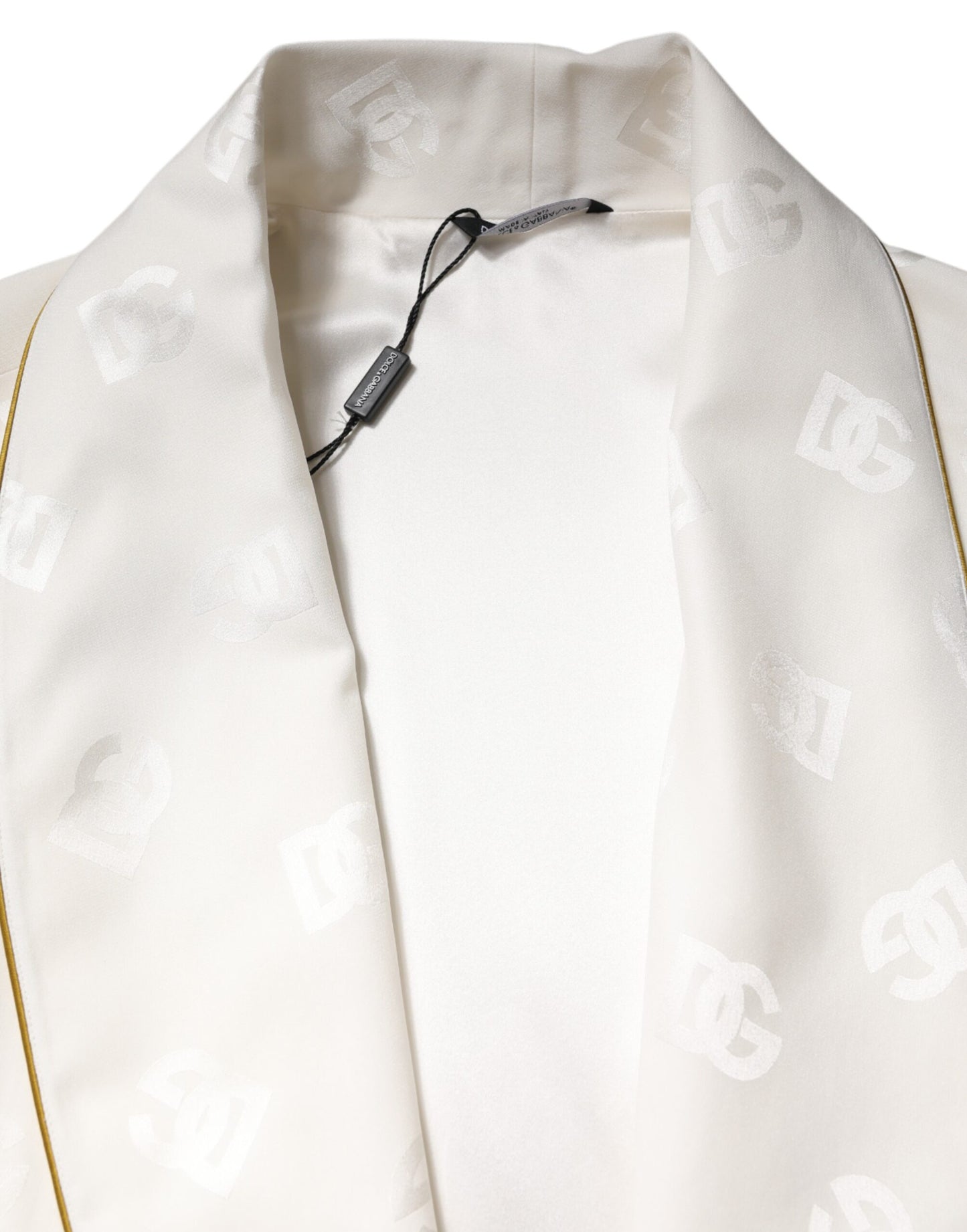 Ivory Silk Logo Men Wrap Robe Coat Jacket