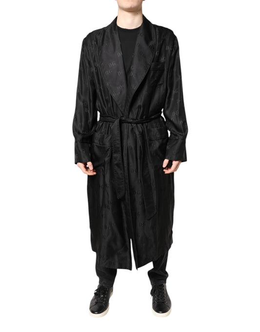 Black Silk DG Logo Men Wrap Robe Coat Jacket