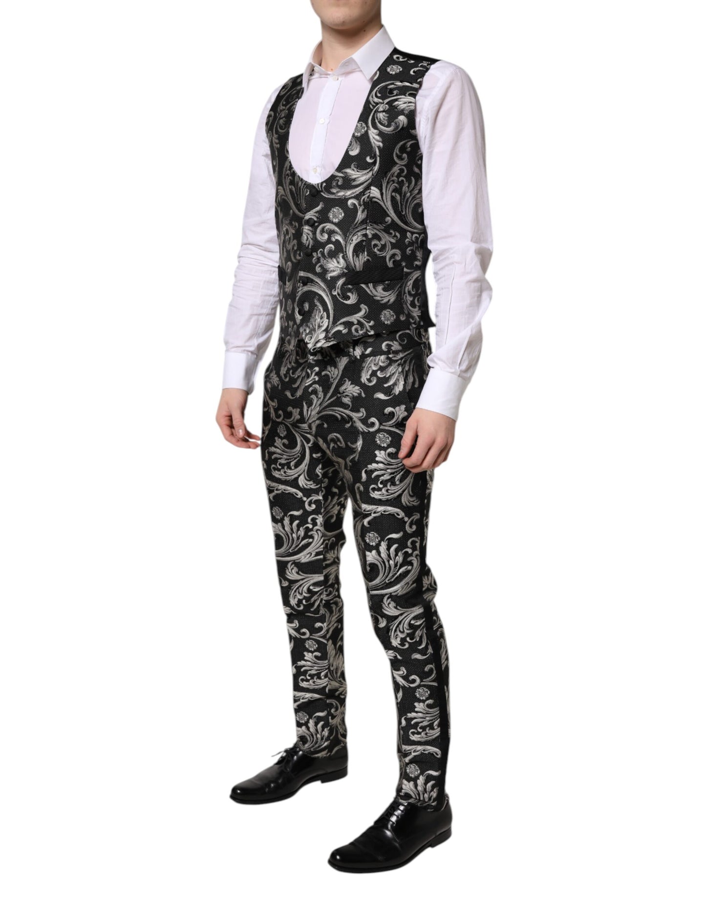 Black Gray MARTINI Jacquard Men 3 Piece Suit