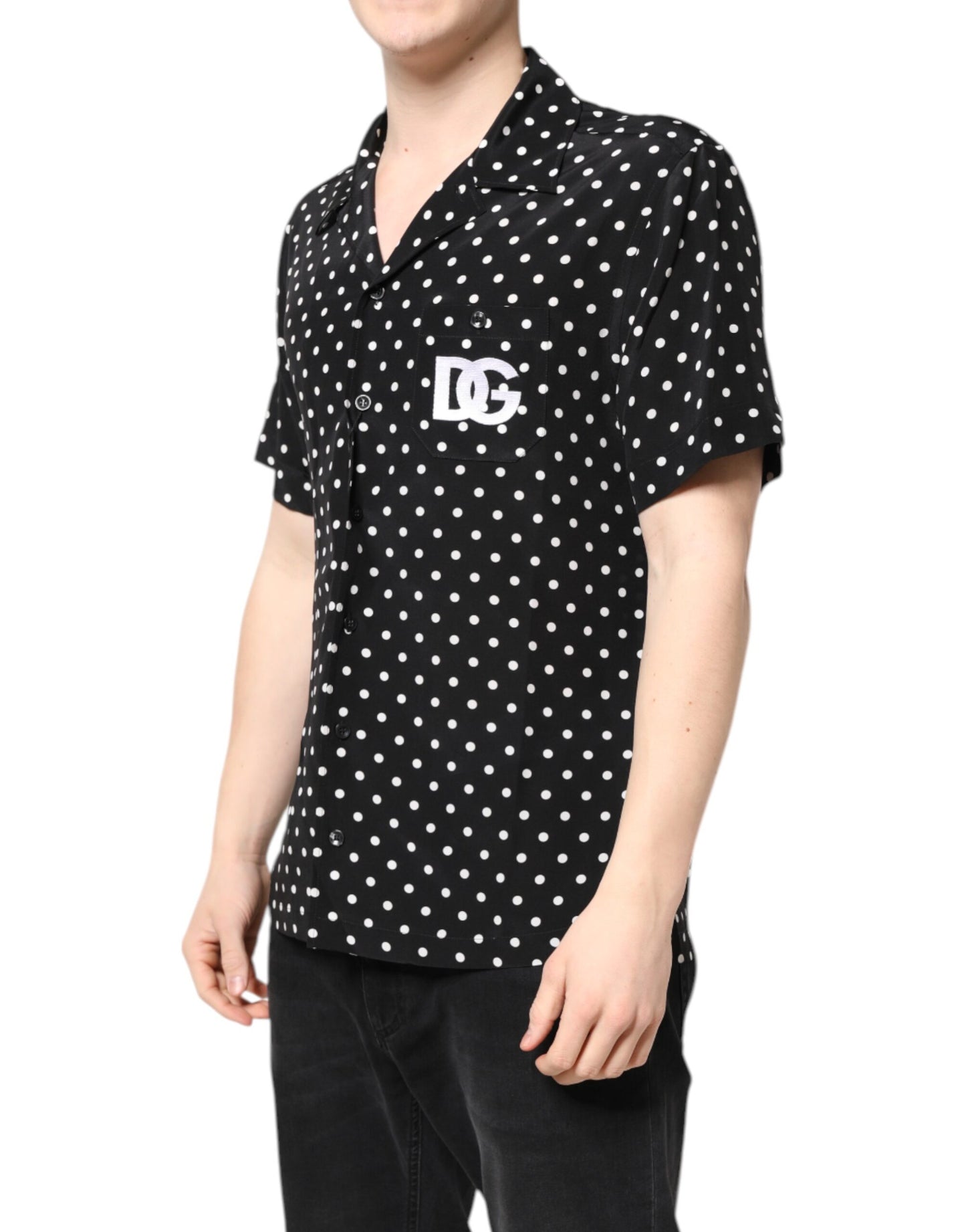 Black Polka Dot Short Sleeves Casual Shirt