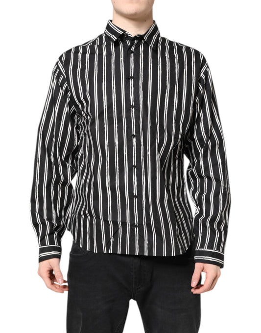 Black White Striped Cotton Dress Shirt