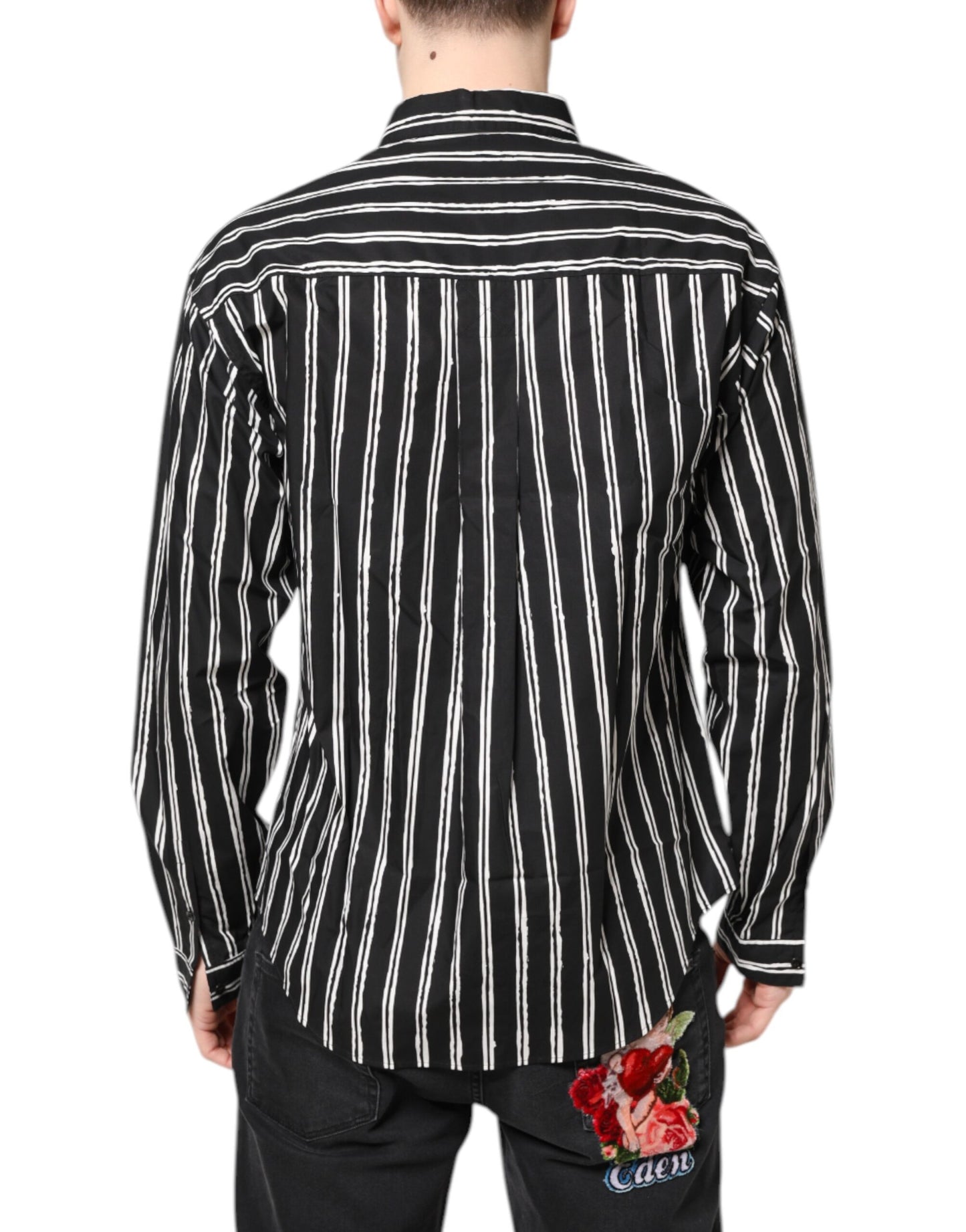 Black White Striped Cotton Dress Shirt
