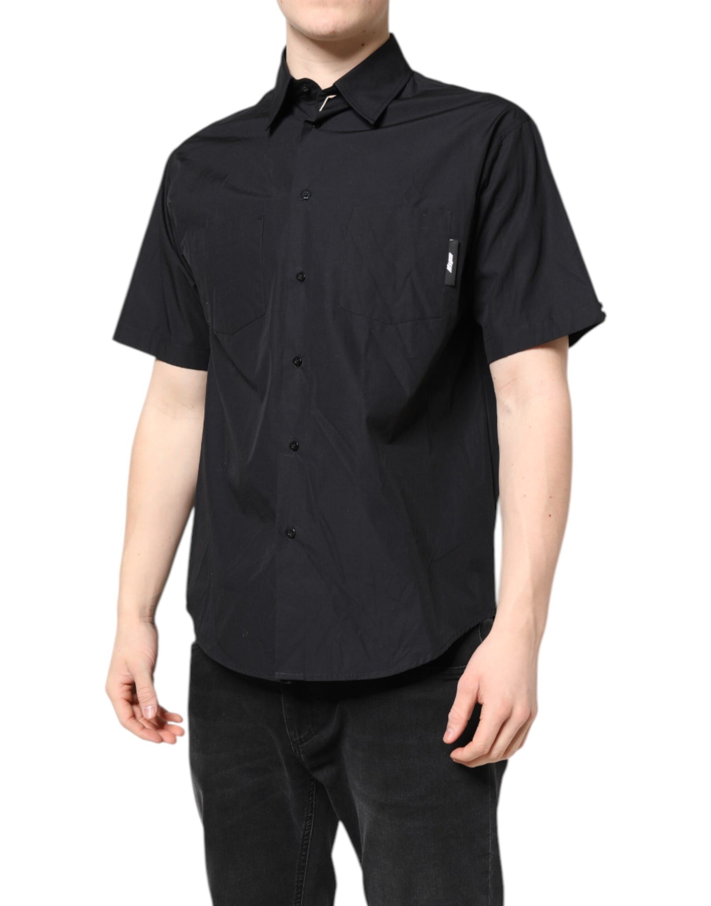 Black Printed Short Sleeves Collared Men Casual Shirt