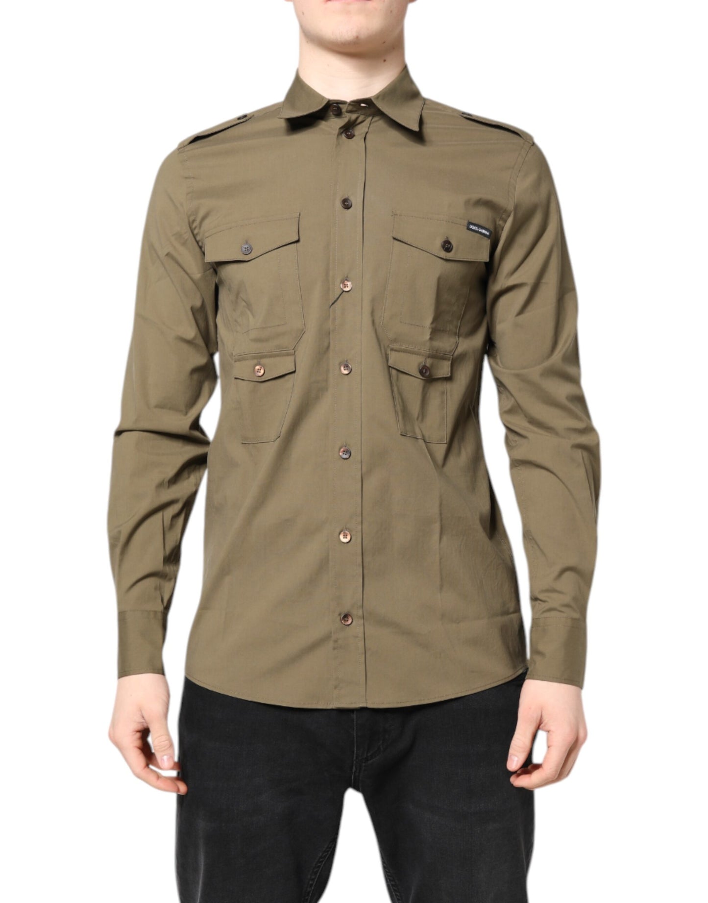 Brown Cotton Stretch Casual Long Sleeves Shirt