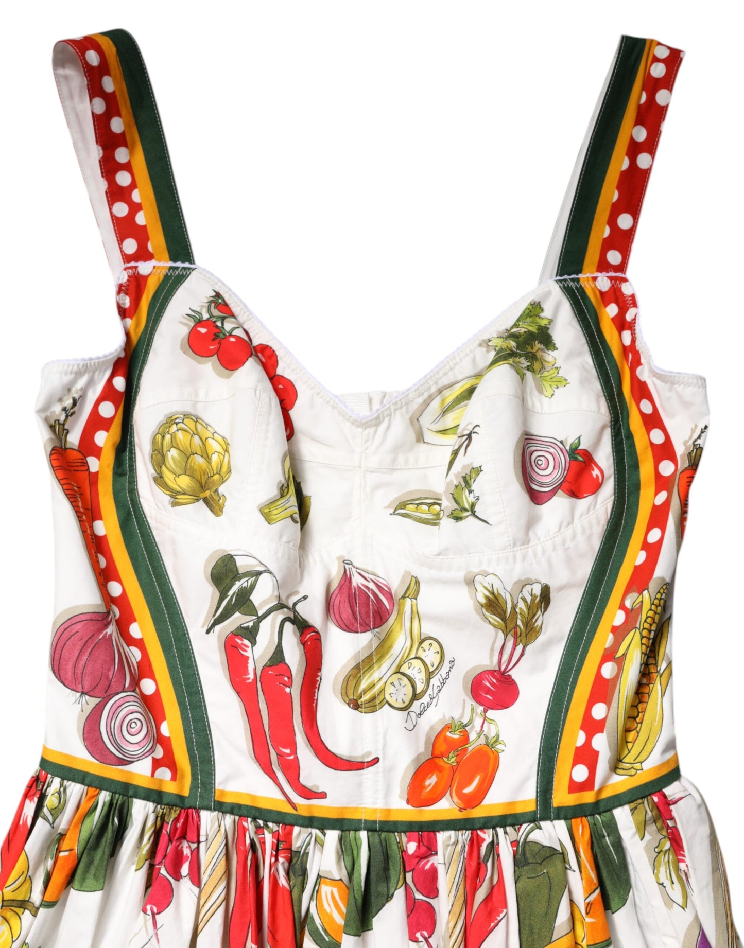 White Vegetables Sleeveless A-line Midi Dress
