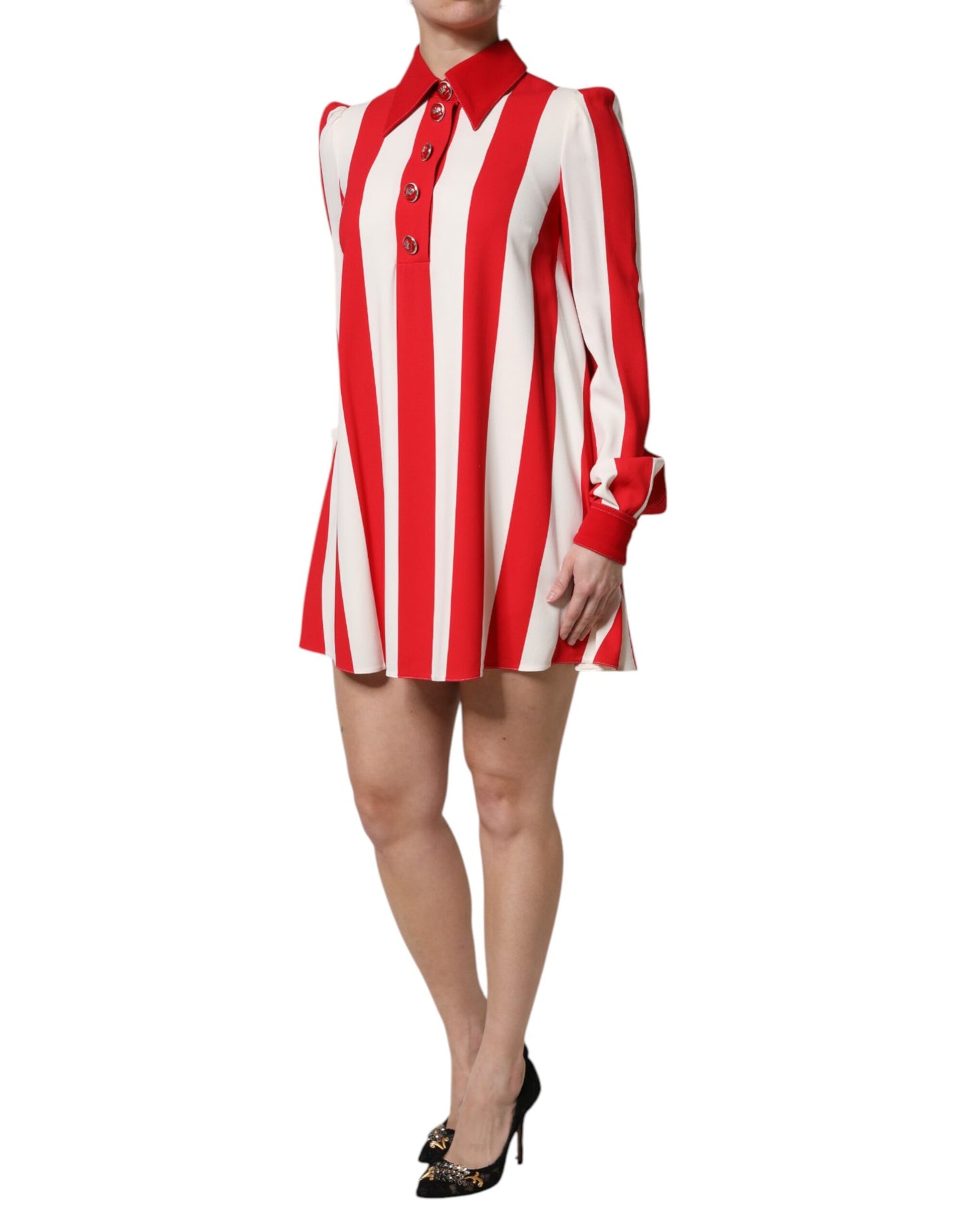 White Red Stripes Long Sleeves Mini Dress