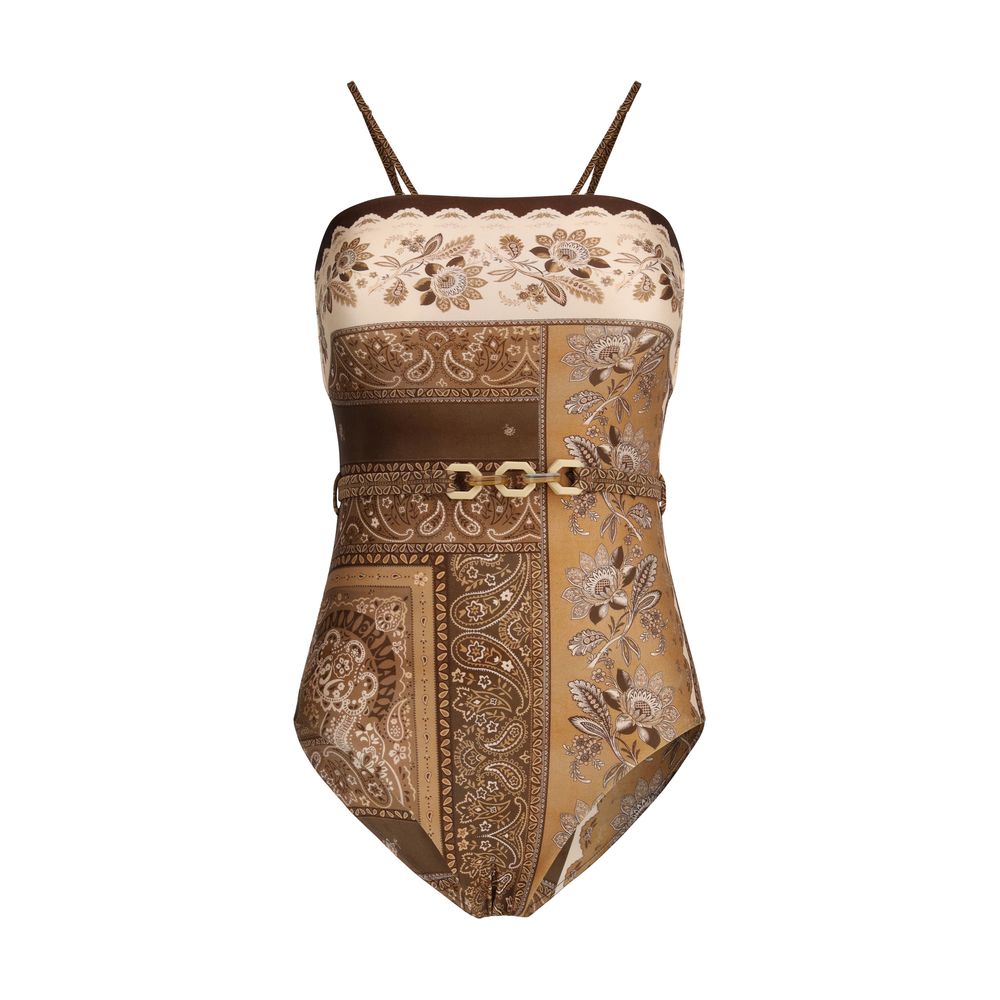 Brown Polyamide One-Piece Swimsuit