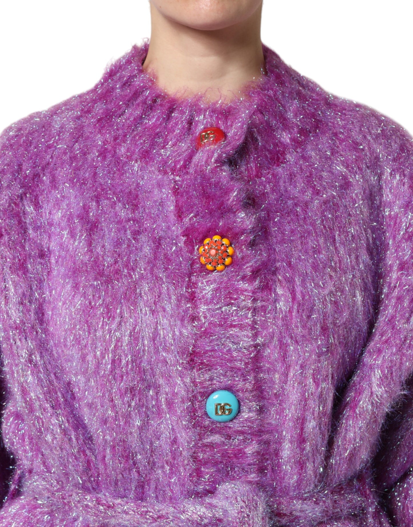 Purple Button Embellished Trench Coat Jacket