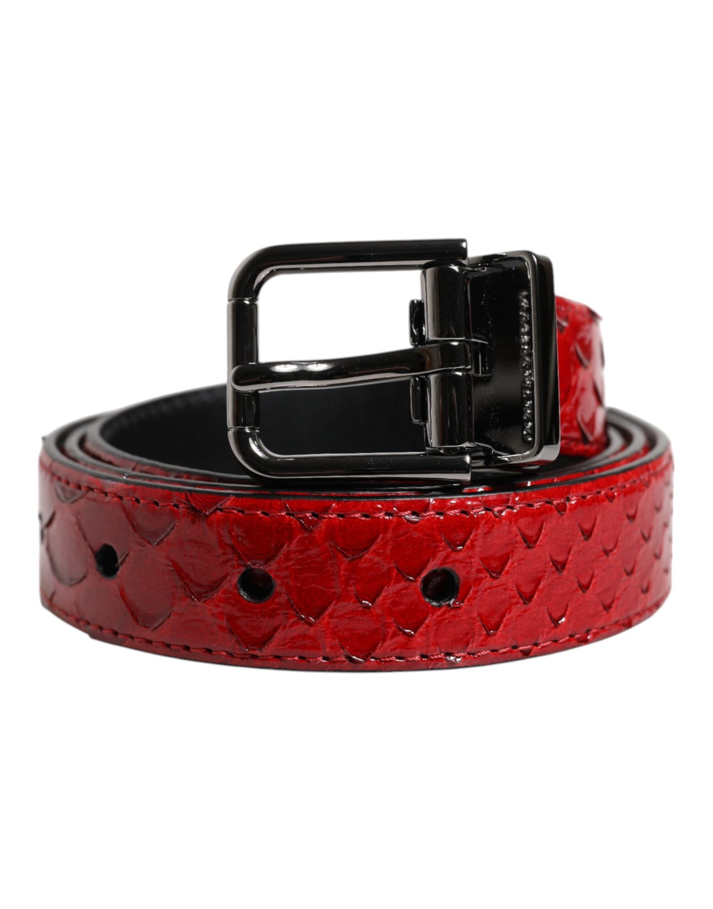 Red Exotic Leather Brass Metal Buckle Belt