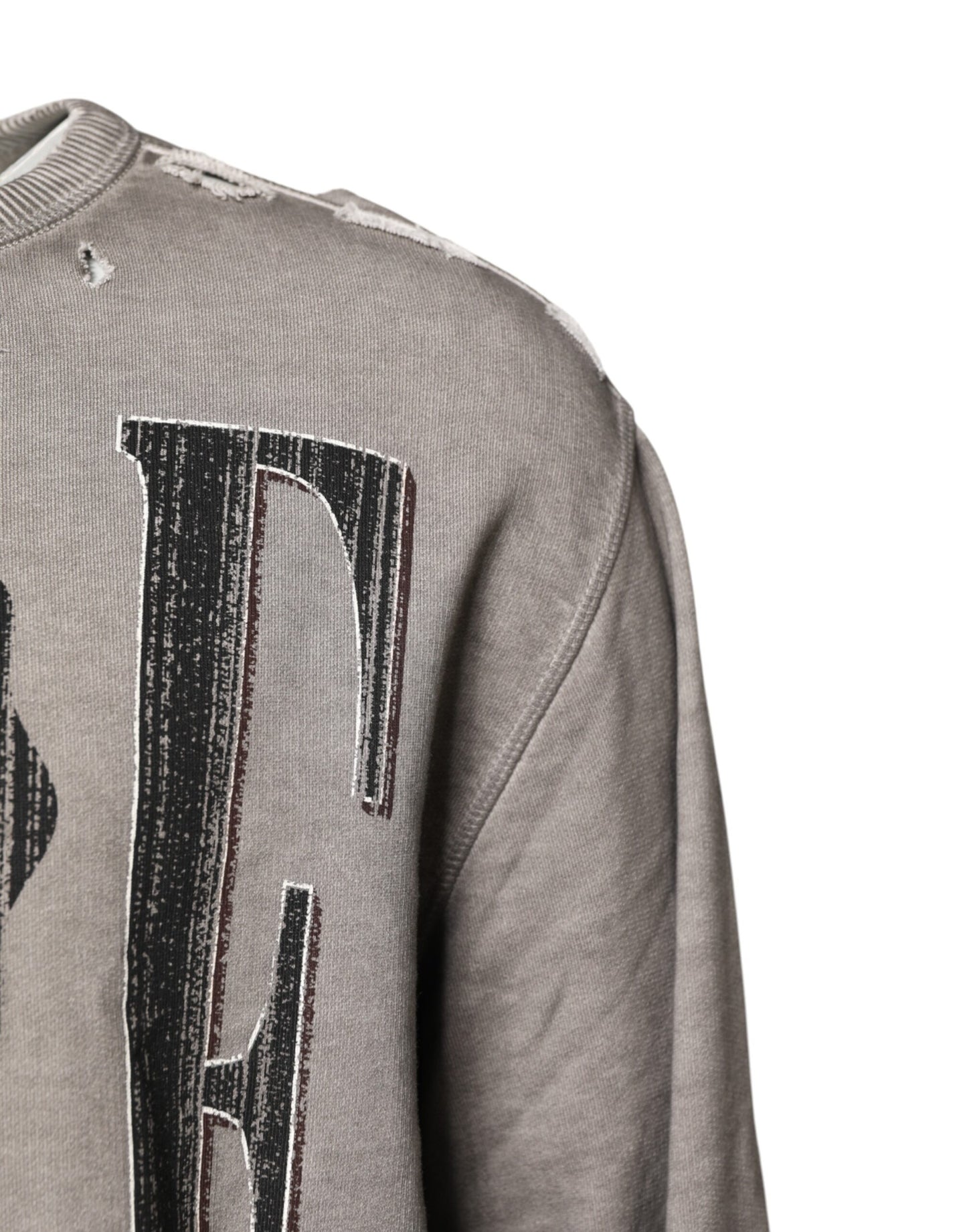 Gray Logo Print Crew Neck Pullover Sweater