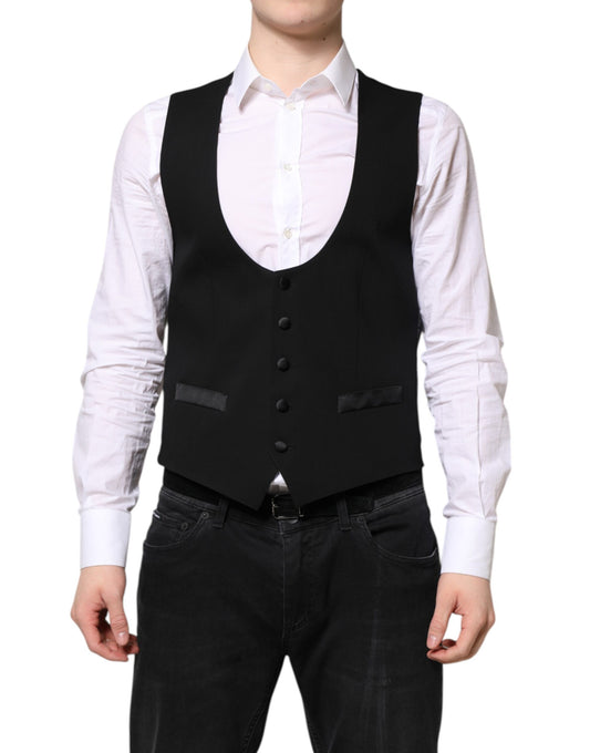 Black Wool Waistcoat Dress Formal Vest