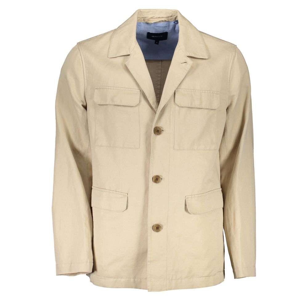 Beige Cotton Men Jacket