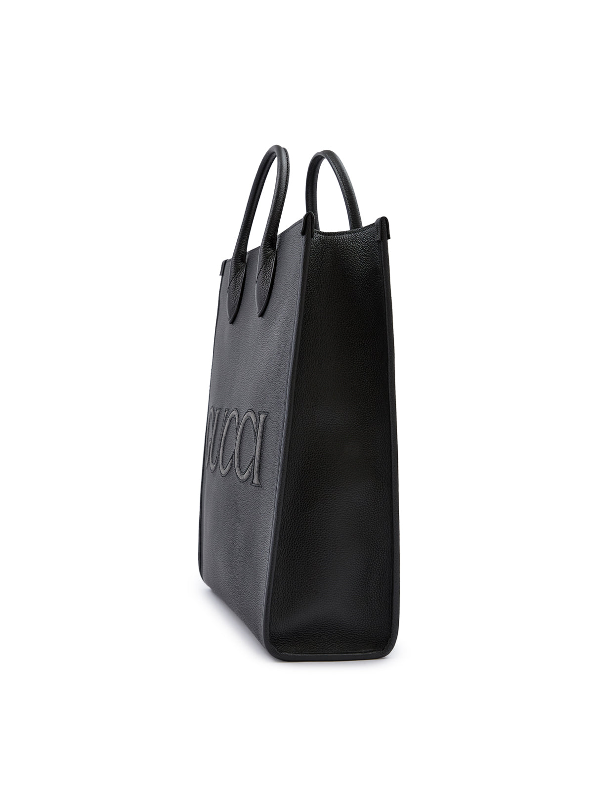 Black Leather Logo Medium Tote Bag