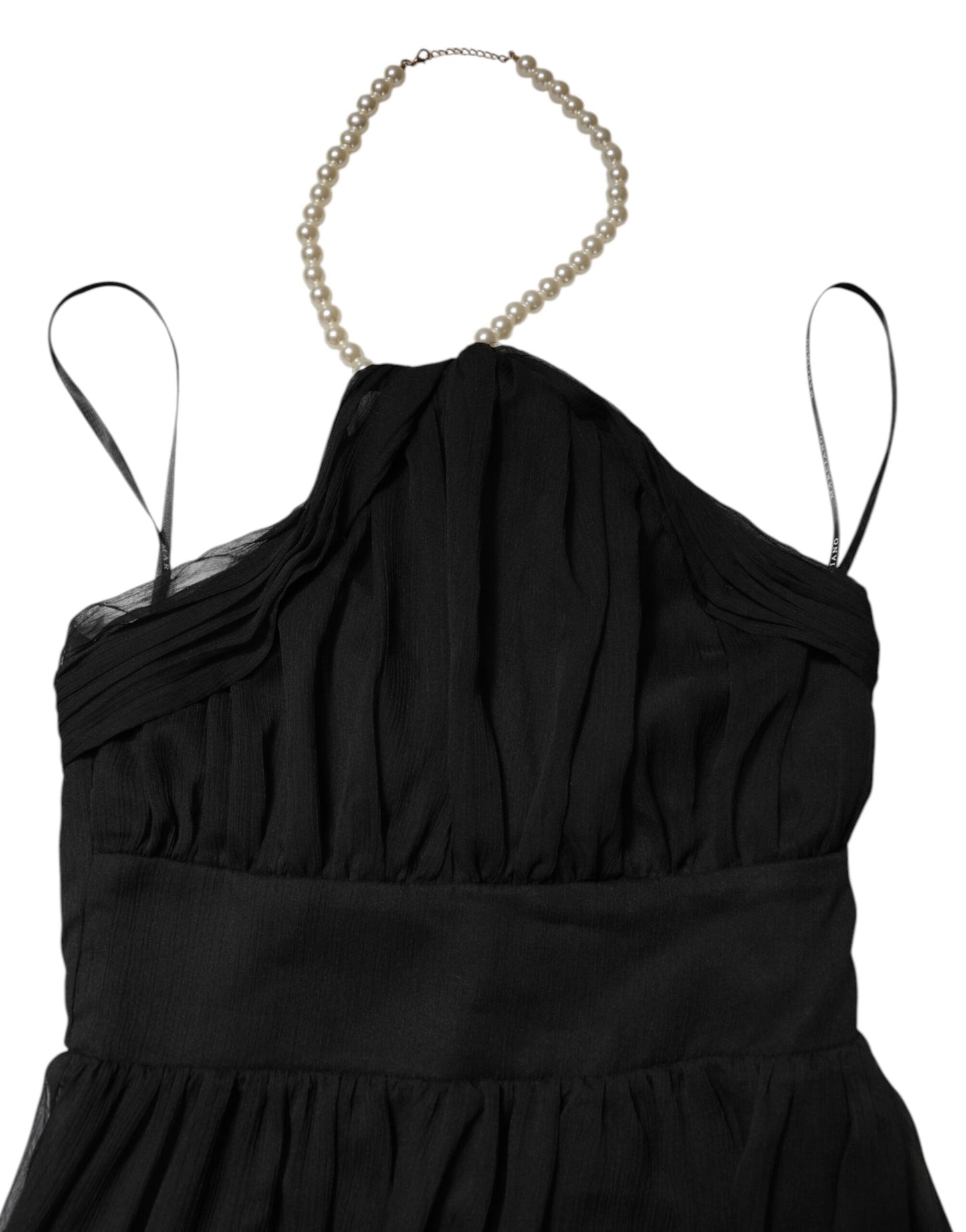 Black Tulle Pearl Sleeveless Long Gown Dress