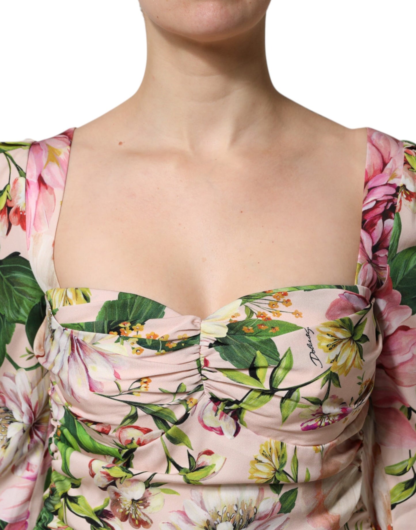 Pink Floral Silk Fit And Flared Midi Dress