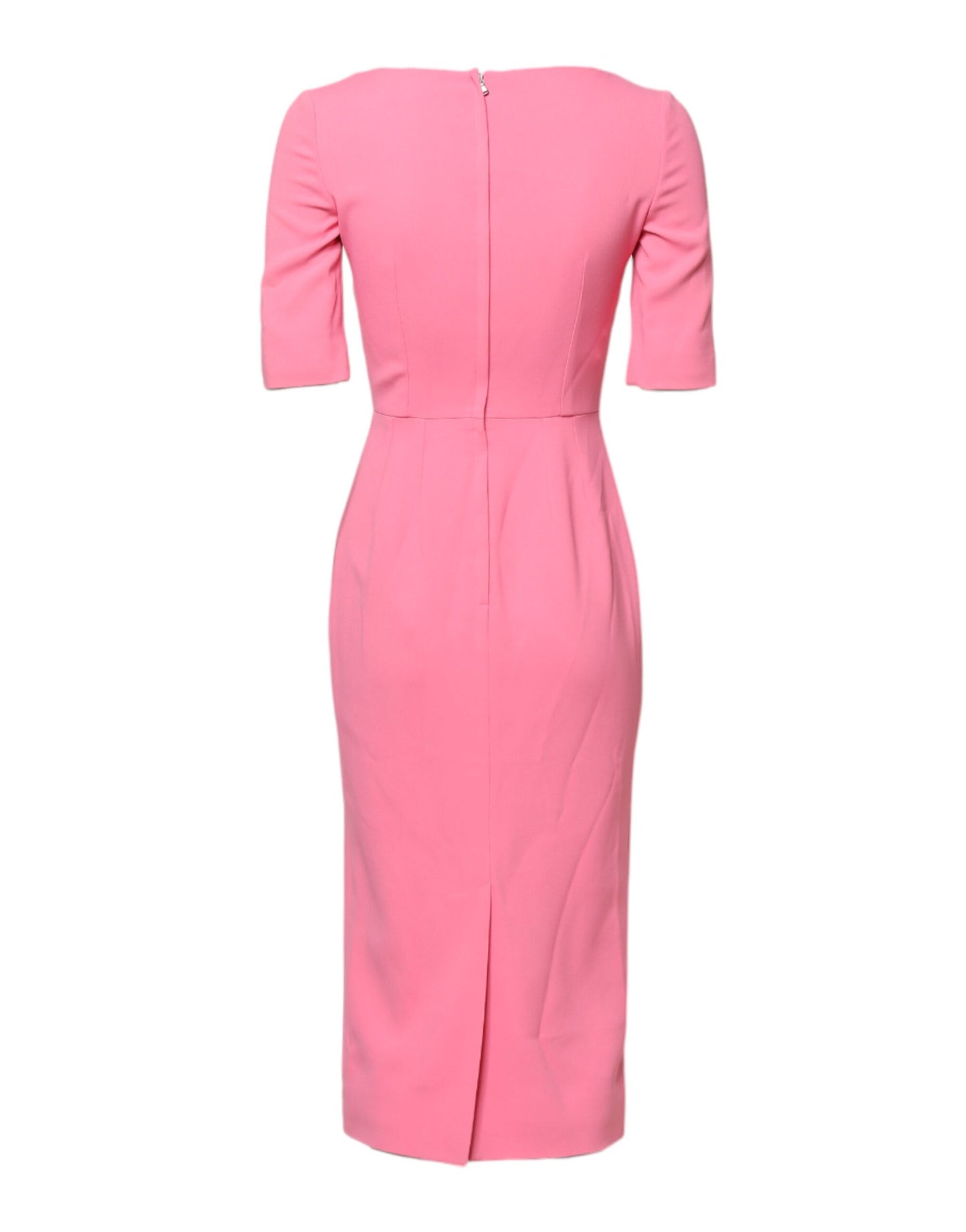 Pink Viscose Short Sleeve Sheath Midi Dress