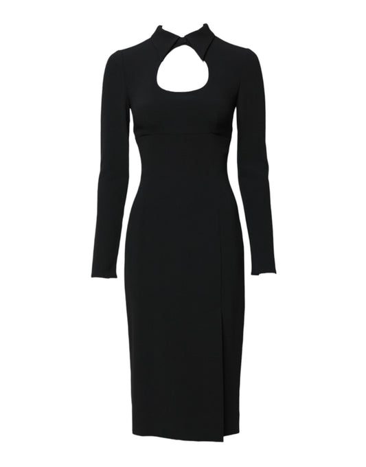 Black Long Sleeves Bodycon Sheath Midi Dress