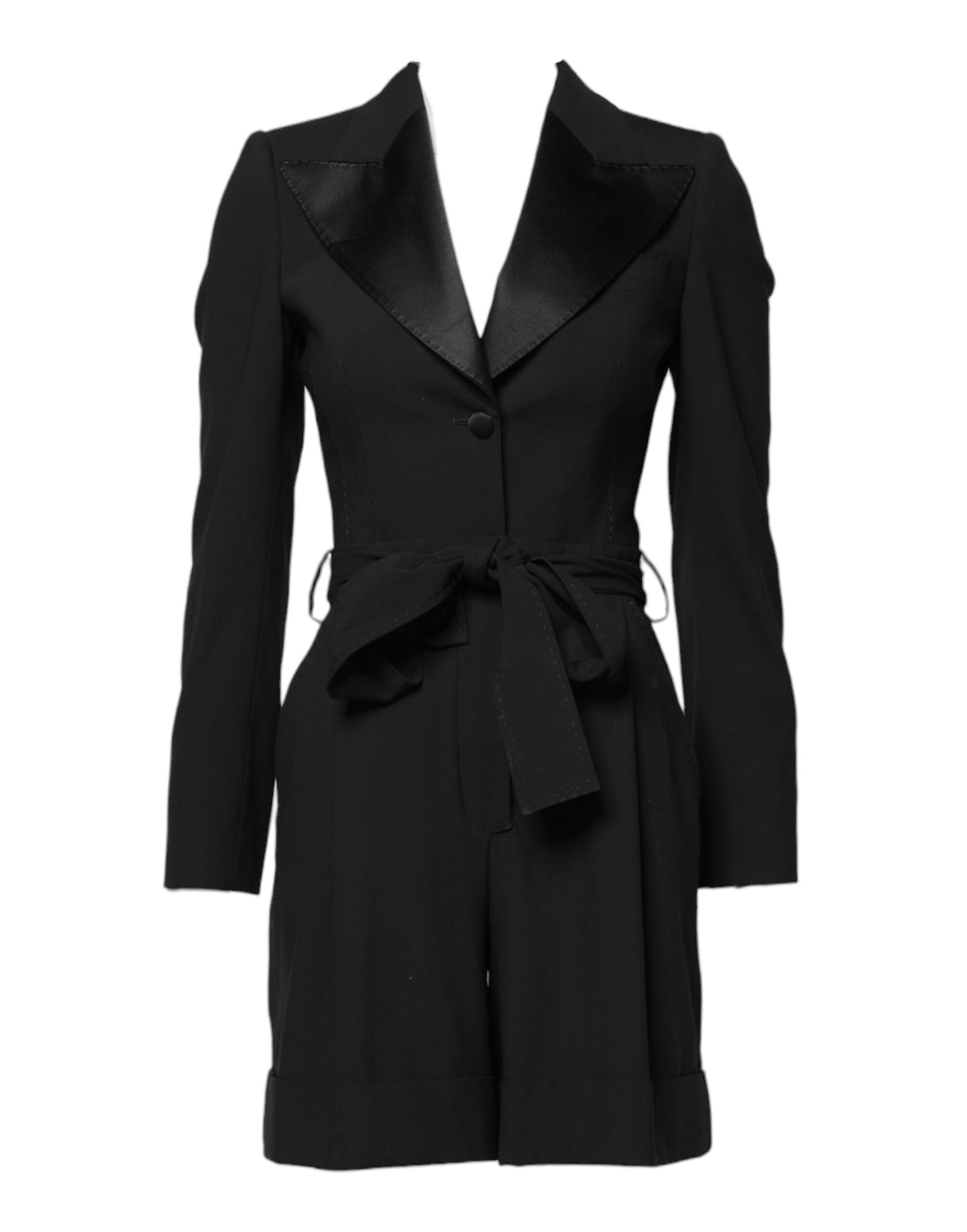 Black Wool Jumpsuit Dress Women Coat Jacket