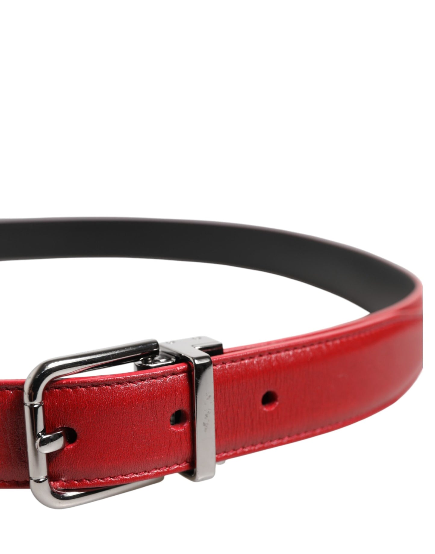 Red Leather Silver Tone Metal Buckle Belt