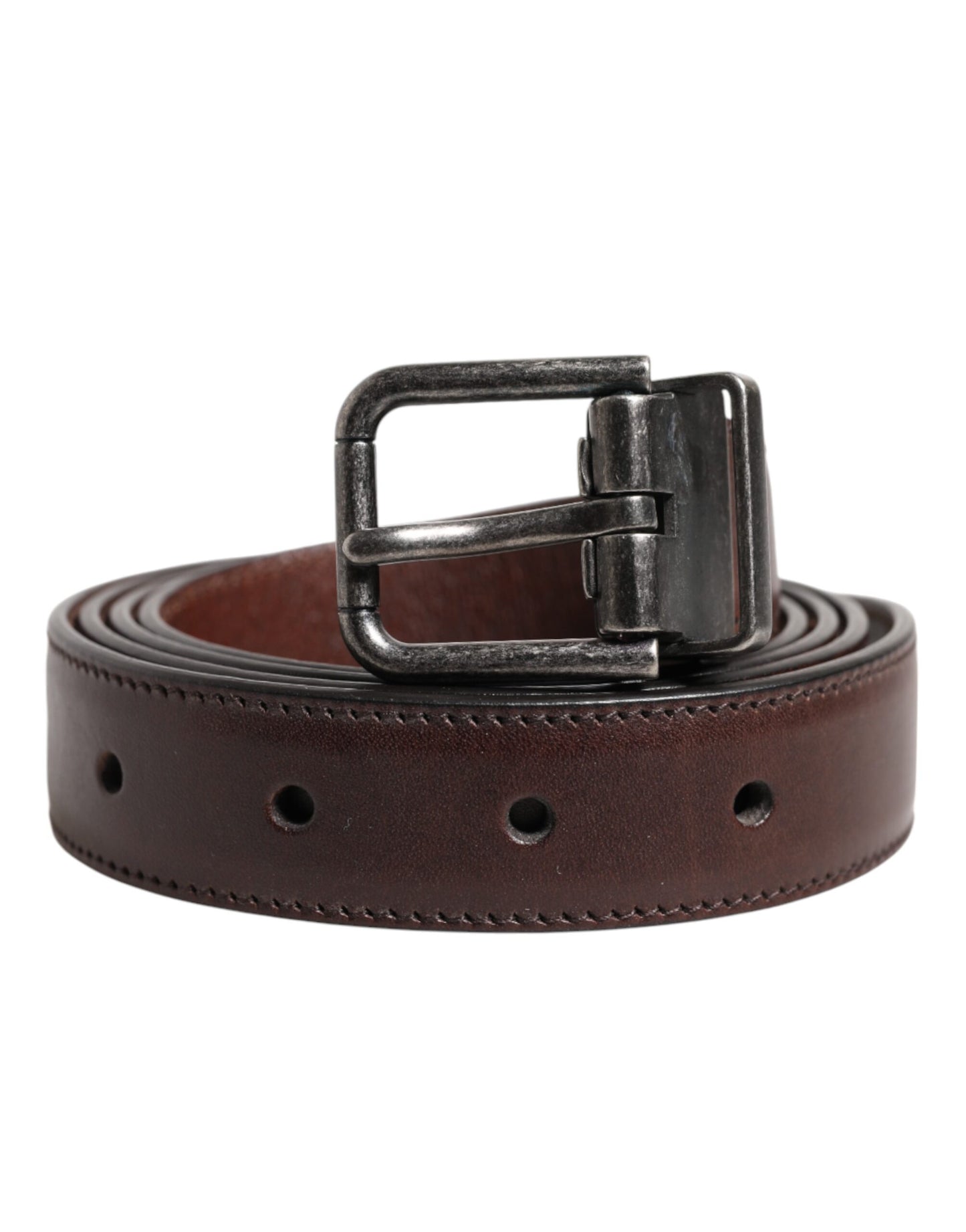 Brown Classic Calf Leather Metal Buckle Belt