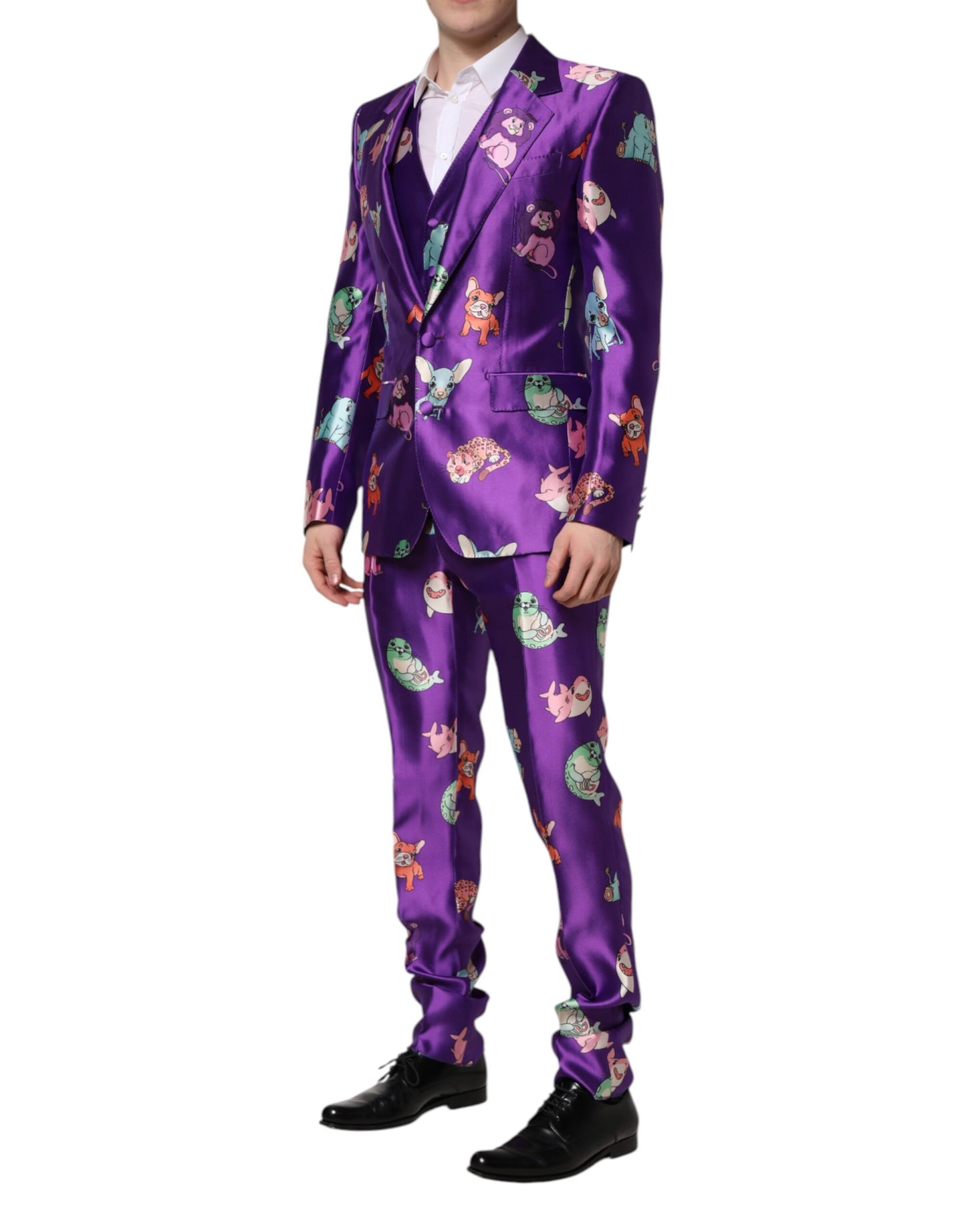 Purple Silk Animal Print 3 Piece Suit