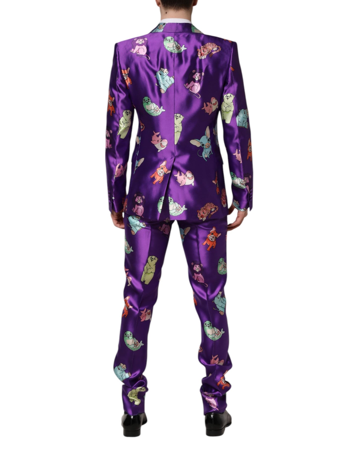 Purple Silk Animal Print 3 Piece Suit