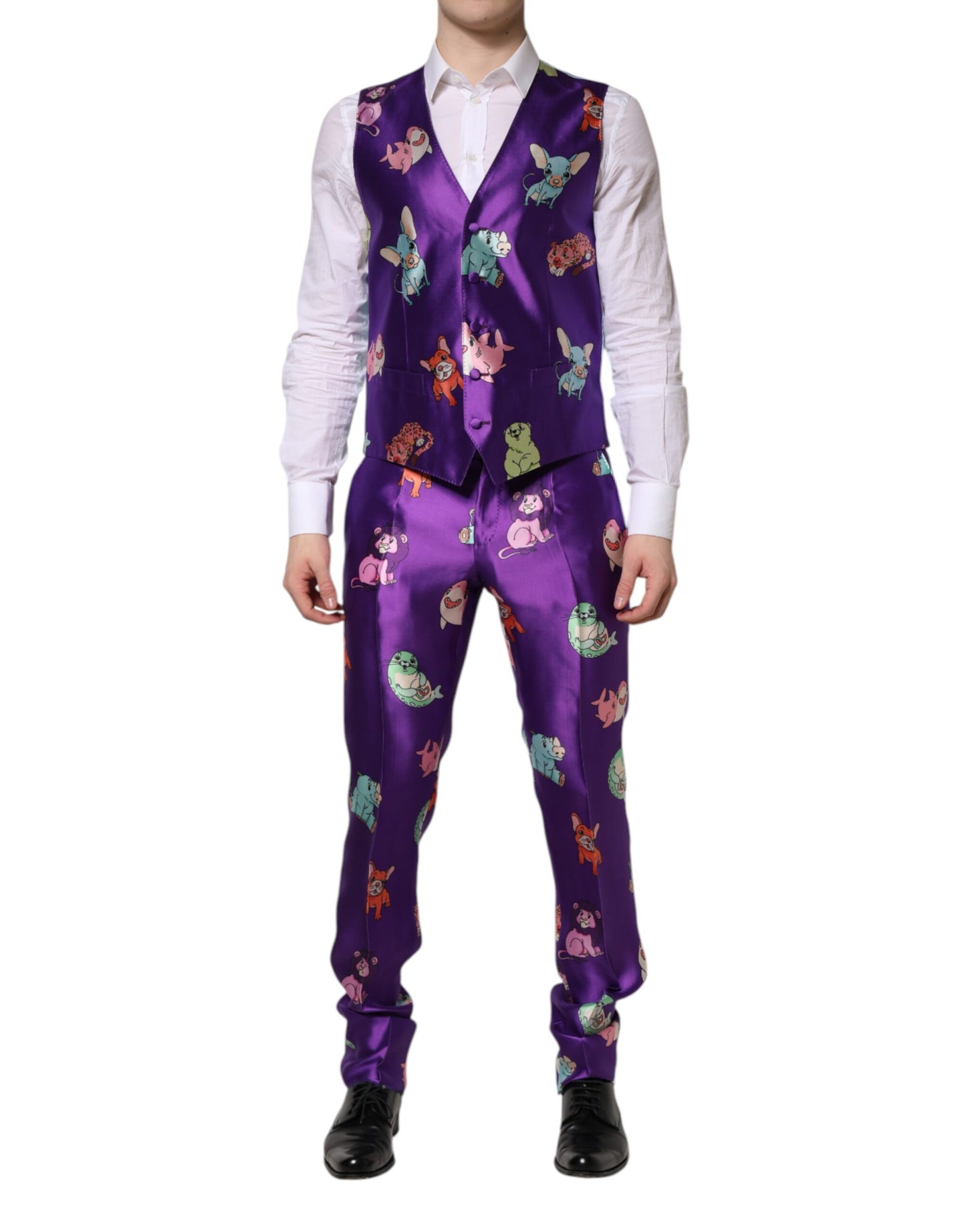 Purple Silk Animal Print 3 Piece Suit