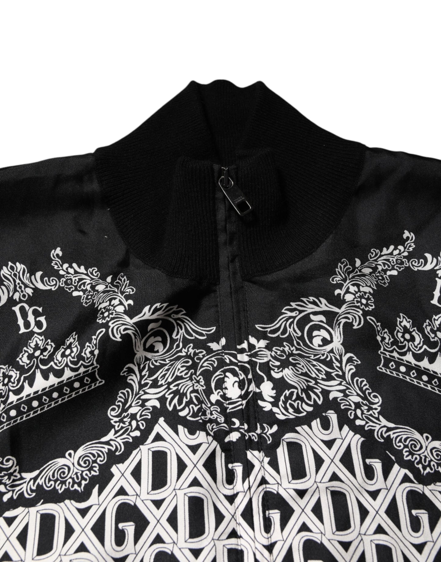 Black White Bandana Print Full Zip Sweater