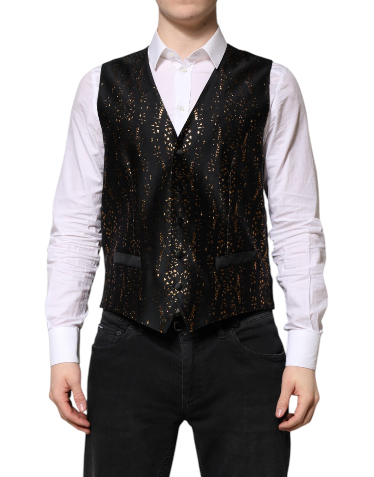 Black Lurex Dress Formal Men Waistcoat Vest