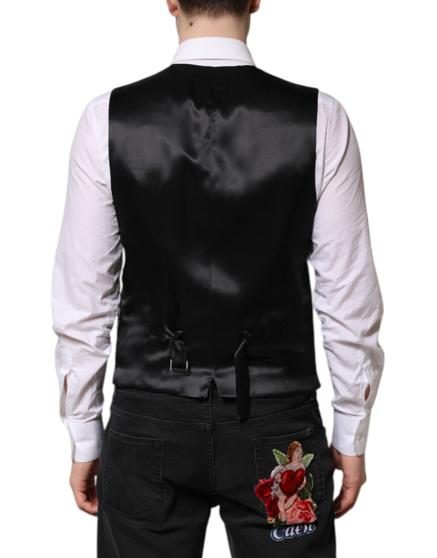 Black Gray Brocade Formal Men Waistcoat Vest