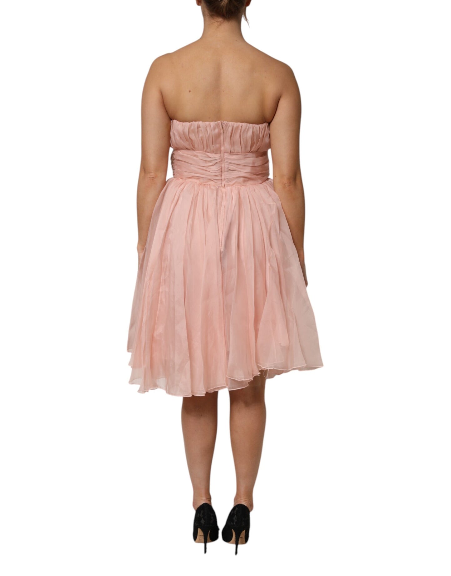 Pink Silk Chiffon A-line Pleated Midi Dress