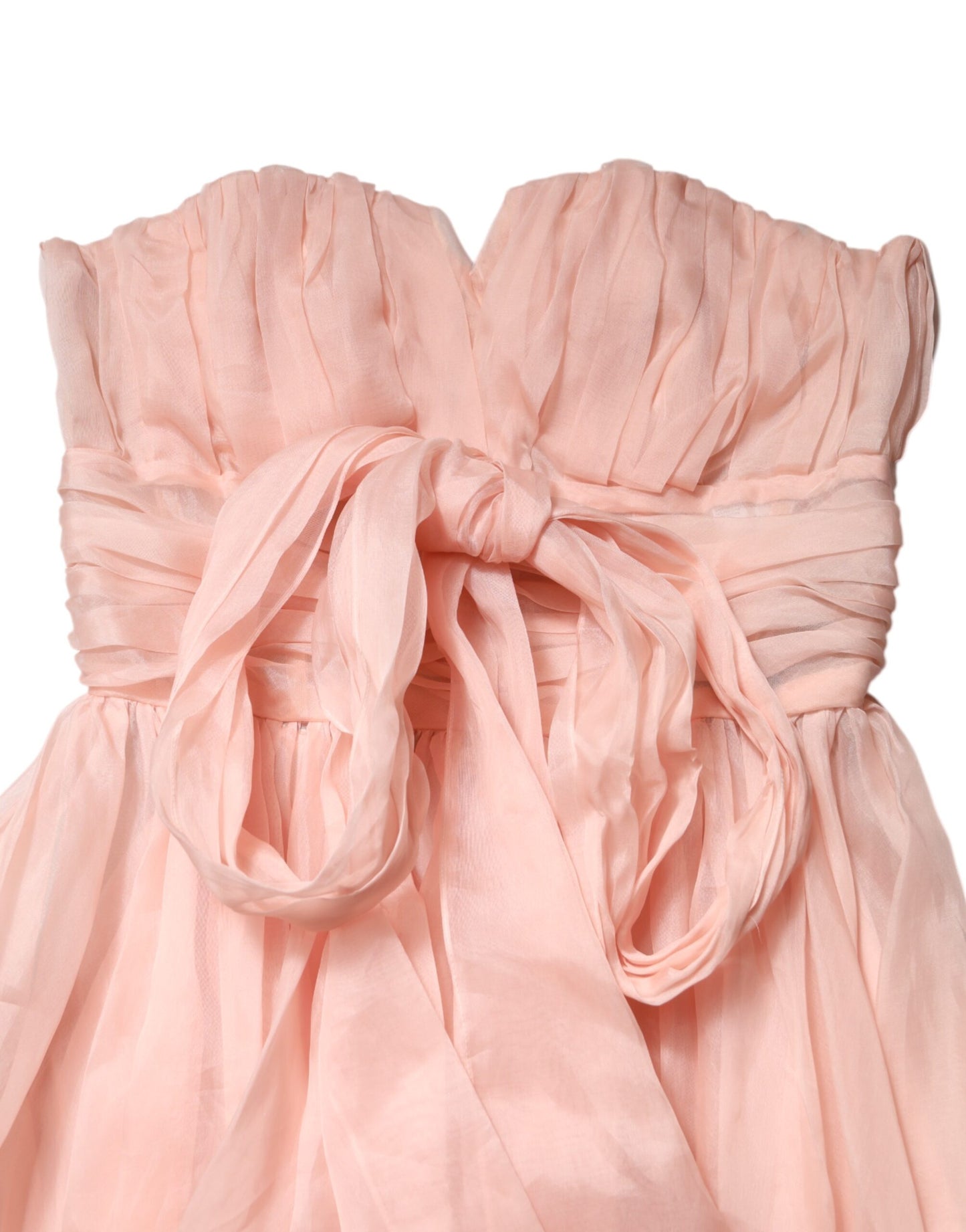Pink Silk Chiffon A-line Pleated Midi Dress
