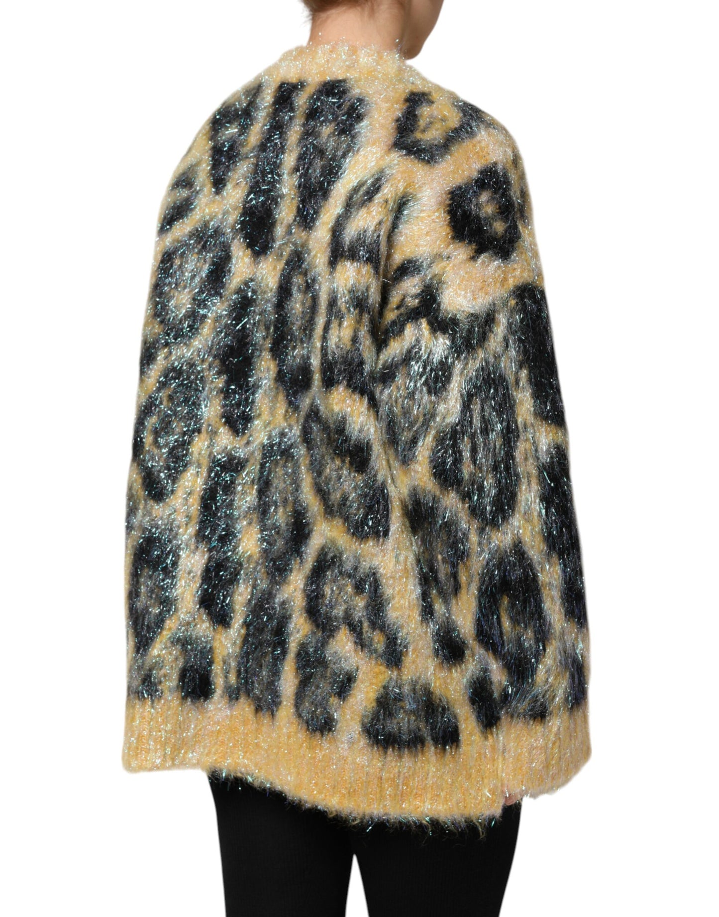Multicolor Leopard Mohair Crew Neck Sweater
